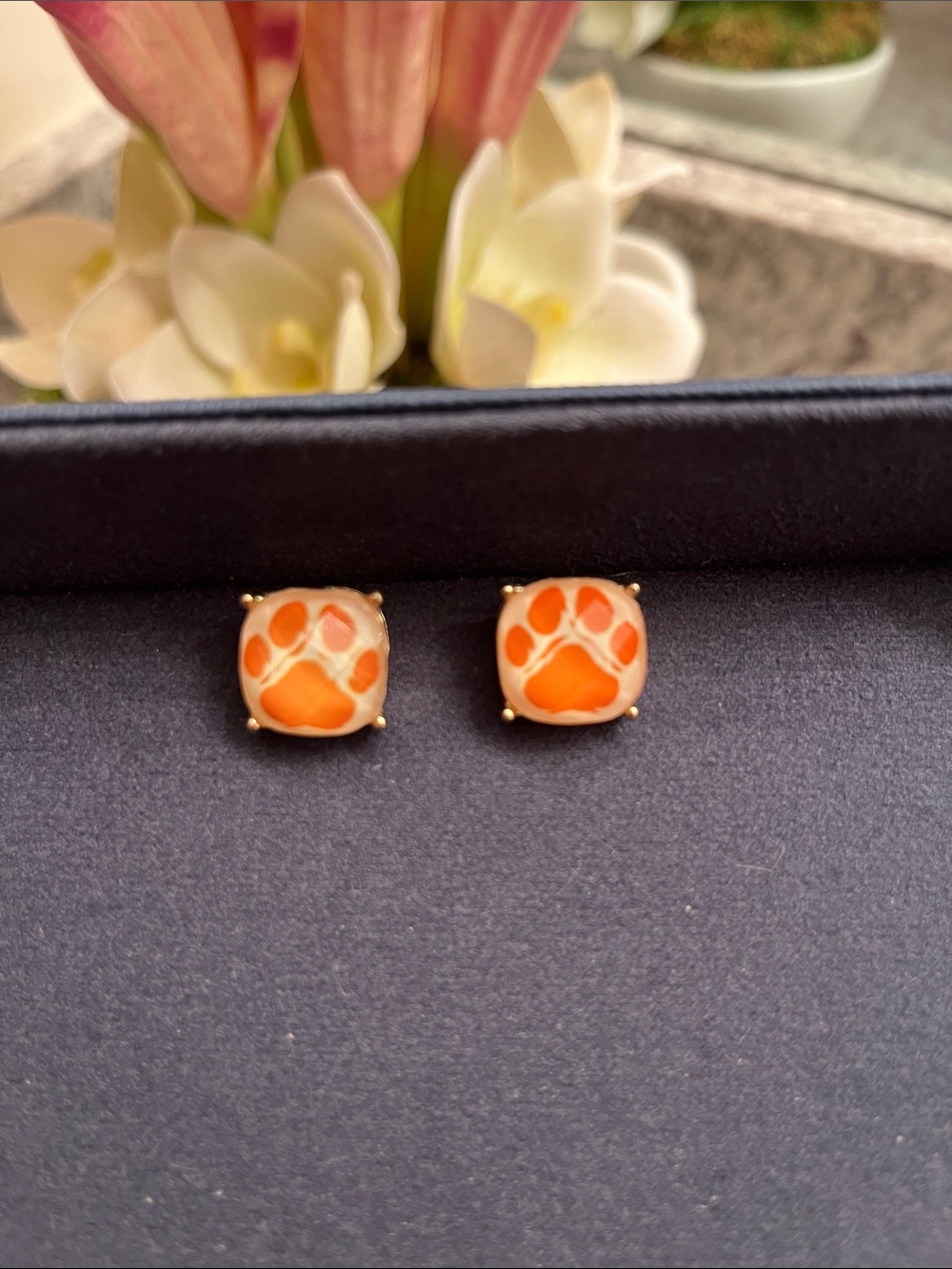 Orange Paw Print Enamel Stud Earrings - Women Jewelry